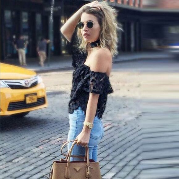 Revolve Clothing - Laila Off the Shoulder Top Black Lace - Picture 2 of 5